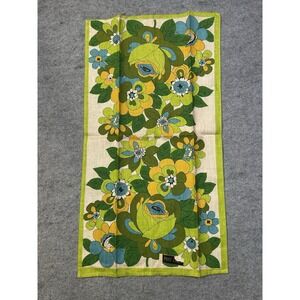 Vtg 15x28 linen Kitchen Dish tea Towel RETRO Bright Floral Mid Century Modern 70